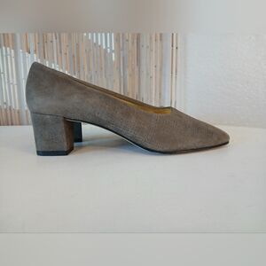 Pancalidi Italian Suede Leather Gray Block Heel Pumps Shoes Size 6.5